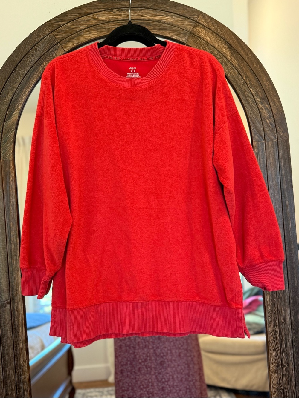 aerie Red Crewneck Longline Pullover Sweater